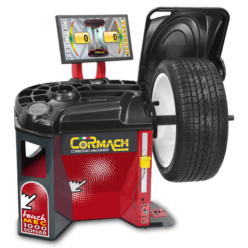 ÉQUILIBREUSE CORMACH MEC 1000 DIAGNOSTIQUE AVEC ÉCRAN TACTILE, LASER, SONAR ET SERRAGE PNEUMATIQUE